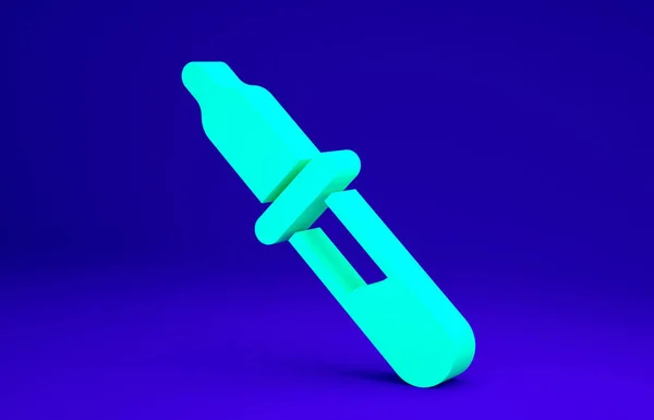 Πράσινο εικονίδιο πιπέττας απομονωμένο σε μπλε φόντο. Στοιχείο ιατρικού, χημικού εργαστηριακού εξοπλισμού. Σύμβολο ιατρικής. Μινιμαλιστική έννοια. 3d απεικόνιση 3D καθιστούν — Φωτογραφία Αρχείου