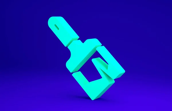 Grünes Pinselsymbol isoliert auf blauem Hintergrund. Minimalismus-Konzept. 3D Illustration 3D Renderer — Stockfoto