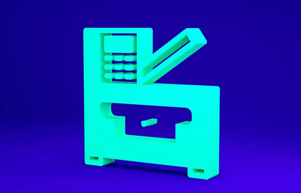 Green Office multifunction printer copy machine icon isolated on blue background. Minimalism concept. 3d illustration 3D render