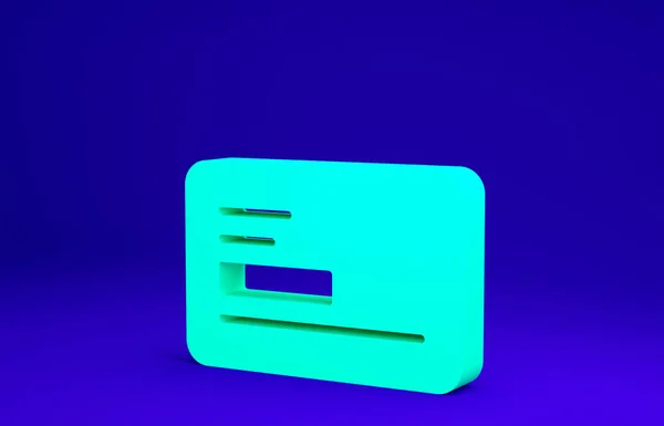 Green Visiting card, business card icon isolated on blue background. Corporate identity template. Minimalism concept. 3d illustration 3D render