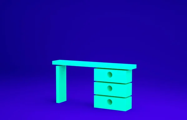 Yeşil Ofis masa simgesi mavi arkaplanda izole edildi. Minimalizm kavramı. 3d illüstrasyon 3B canlandırma — Stok fotoğraf