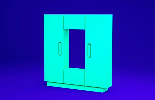 Icono de armario verde aislado sobre fondo azul. Concepto minimalista. 3D ilustración 3D render —  Fotos de Stock