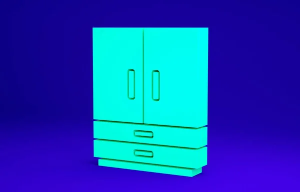 Ikon Green Wardrobe diisolasi dengan latar belakang biru. Konsep minimalisme. Tampilan 3D ilustrasi 3d — Stok Foto