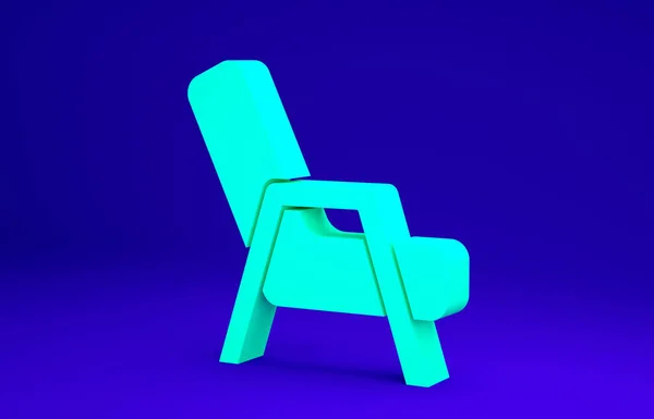 青の背景に隔離された緑の肘掛け椅子のアイコン。最小限の概念。3Dイラスト3Dレンダリング — ストック写真