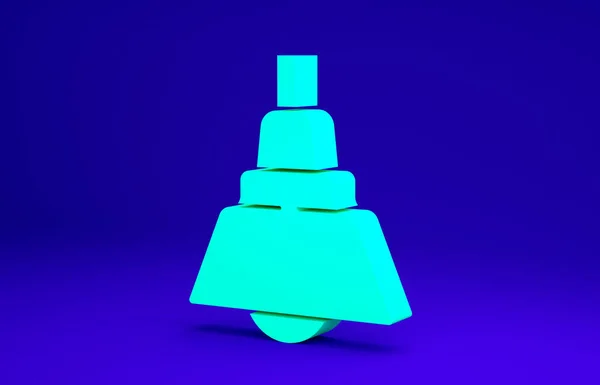 Значок зеленої люстри ізольовано на синьому фоні. Концепція мінімалізму. 3D ілюстрація 3D рендеринга — стокове фото