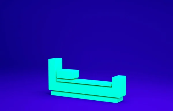 Green Bed icoon geïsoleerd op blauwe achtergrond. Minimalisme concept. 3d illustratie 3D renderen — Stockfoto