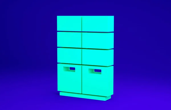Zielona ikona szafy izolowana na niebieskim tle. Koncepcja minimalizmu. Ilustracja 3D 3D renderowania — Zdjęcie stockowe