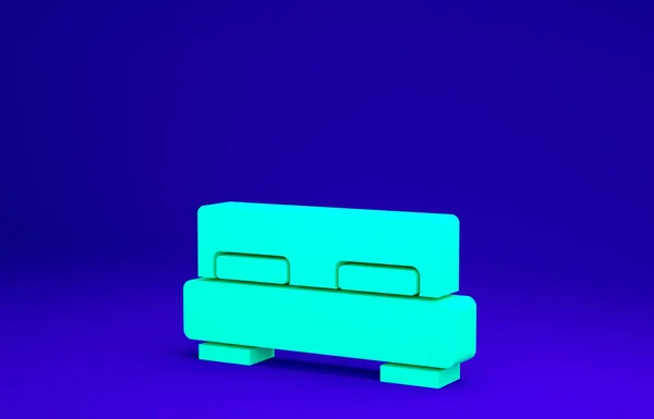 Cama grande verde para dois ou um ícone de pessoa isolado no fundo azul. Conceito de minimalismo. 3D ilustração 3D render — Fotografia de Stock
