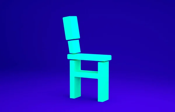 Icono de silla verde aislado sobre fondo azul. Concepto minimalista. 3D ilustración 3D render —  Fotos de Stock