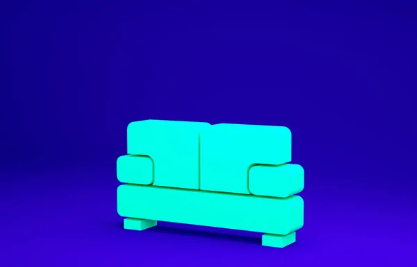 Sofá verde icono aislado sobre fondo azul. Concepto minimalista. 3D ilustración 3D render — Foto de Stock