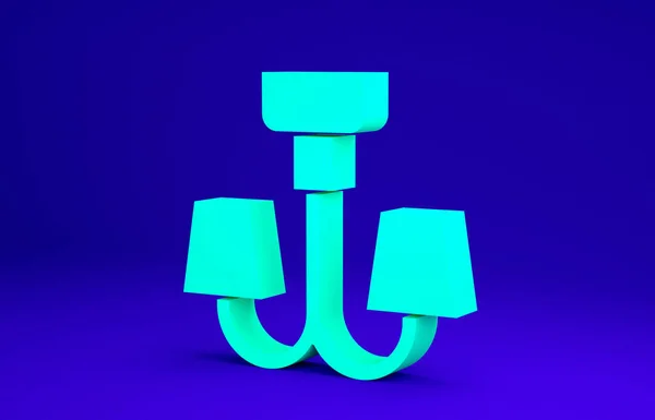 Grön ljuskrona ikon isolerad på blå bakgrund. Minimalistiskt koncept. 3D-återgivning för 3D — Stockfoto