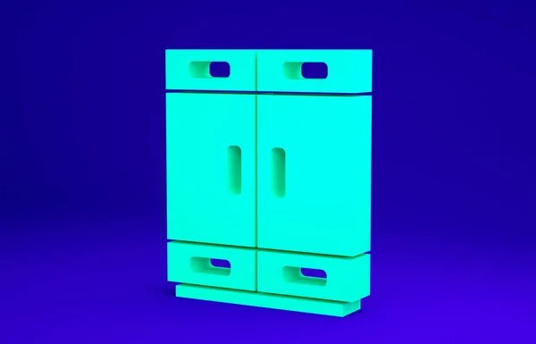 Icône garde-robe verte isolée sur fond bleu. Concept de minimalisme. Illustration 3D rendu 3D — Photo