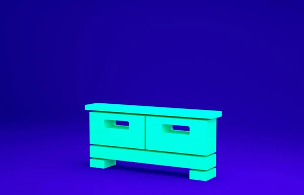 Green Chest of drawers icon isolated on blue background. Minimalism concept. 3d illustration 3D render