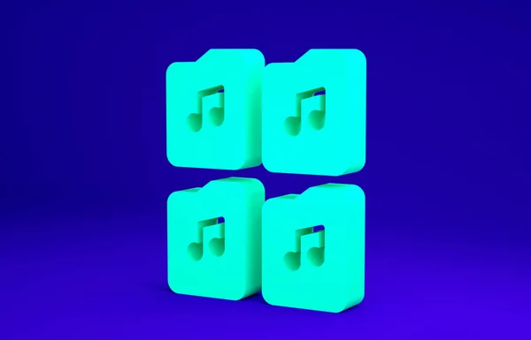 Значок документа Green Music выделен на синем фоне. Формат waveform audio file для цифровых аудиофайлов. Концепция минимализма. 3D-рендеринг — стоковое фото
