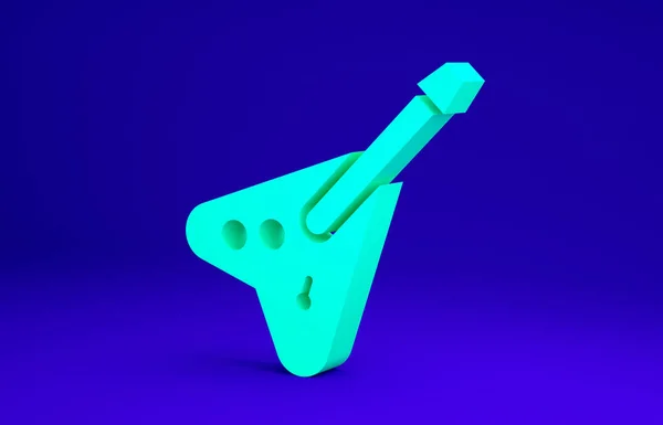 녹색 전기 베이스 기타 아이콘은 파란색 배경에 분리되어 있다. 미니멀리즘의 개념입니다. 3d 삽화 3D 렌더링 — 스톡 사진