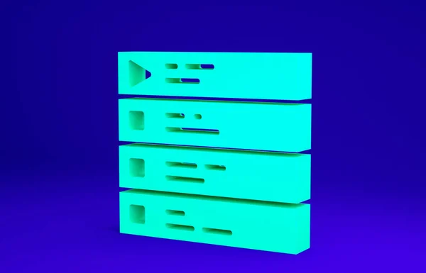 Icono de lista de reproducción de música verde aislado sobre fondo azul. Concepto minimalista. 3D ilustración 3D render —  Fotos de Stock