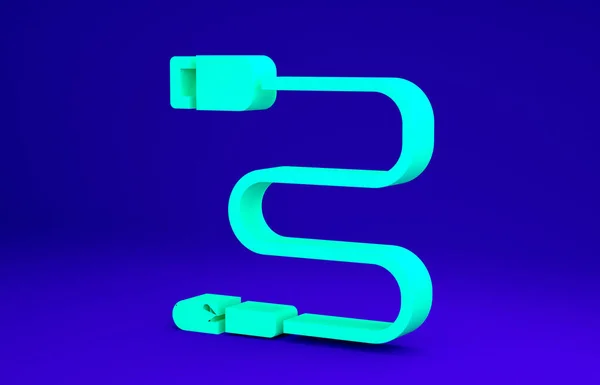 Green Audio jack icoon geïsoleerd op blauwe achtergrond. Audiokabel voor aansluiting geluidsapparatuur. Stekkerdraad. Muziekinstrument. Minimalisme concept. 3d illustratie 3D renderen — Stockfoto