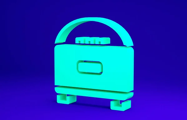 Green Stereo speaker icon isolated on blue background. Sound system speakers. Music icon. Musical column speaker bass equipment. Minimalism concept. 3d illustration 3D render