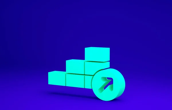 Icono de crecimiento financiero verde aislado sobre fondo azul. Aumento de los ingresos. Concepto minimalista. 3D ilustración 3D render —  Fotos de Stock