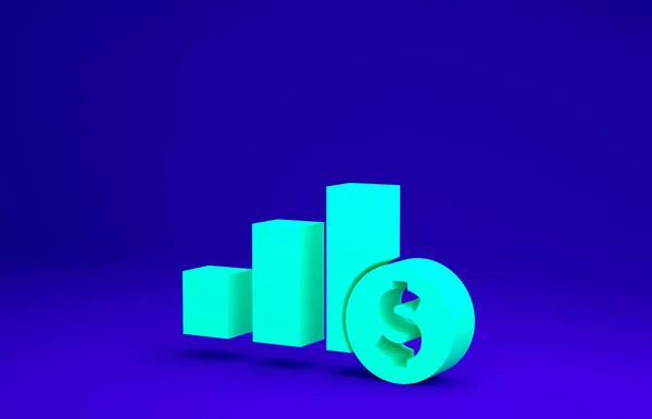 绿色的粉色图标信息图形和美元符号图标孤立在蓝色的背景.示意图符号。最低纲领的概念。3D渲染3D插图 — 图库照片