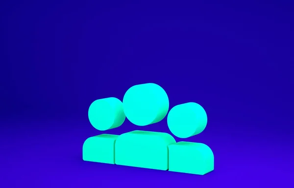 Groene Gebruikers groep pictogram geïsoleerd op blauwe achtergrond. Een groep mensen icoon. Zakelijke avatar symbool - gebruikers profiel pictogram. Minimalisme concept. 3d illustratie 3D renderen — Stockfoto