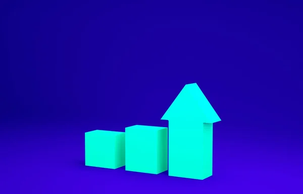 Ícone de crescimento financeiro verde isolado no fundo azul. Aumentar a receita. Conceito de minimalismo. 3D ilustração 3D render — Fotografia de Stock