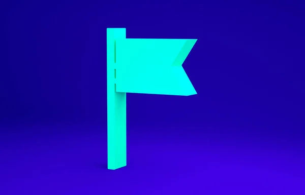 Groene vlag pictogram geïsoleerd op blauwe achtergrond. Locatiemarkering symbool. Minimalisme concept. 3d illustratie 3D renderen — Stockfoto