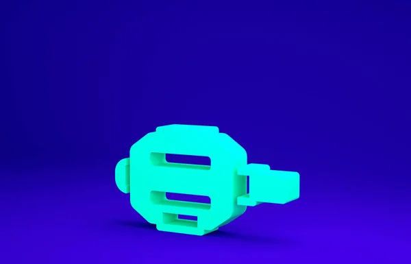 Піктограма педалі зеленого велосипеда ізольована на синьому фоні. Концепція мінімалізму. 3D ілюстрація 3D рендеринга — стокове фото