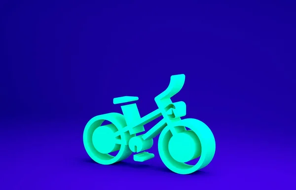 Ícone de bicicleta verde isolado no fundo azul. Corrida de bicicleta. Desporto extremo. Equipamento desportivo. Conceito de minimalismo. 3D ilustração 3D render — Fotografia de Stock