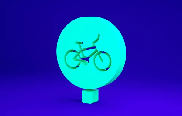Ícone de bicicleta verde isolado no fundo azul. Corrida de bicicleta. Desporto extremo. Equipamento desportivo. Conceito de minimalismo. 3D ilustração 3D render — Fotografia de Stock