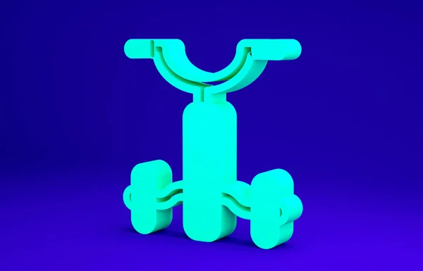 青の背景に隔離された子供用グリーン自転車アイコン。最小限の概念。3Dイラスト3Dレンダリング — ストック写真