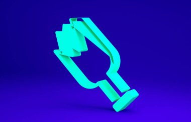 Yeşil Kırık Şişe, mavi arka planda izole edilmiş bir silah ikonu. Minimalizm kavramı. 3d illüstrasyon 3B canlandırma