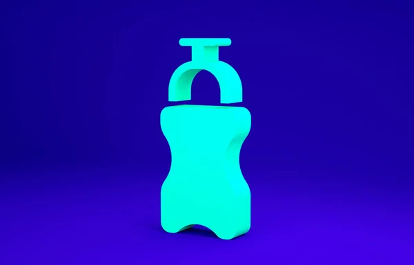 绿色运动瓶子与蓝色背景的水图标隔离。最低纲领的概念。3D渲染3D插图 — 图库照片