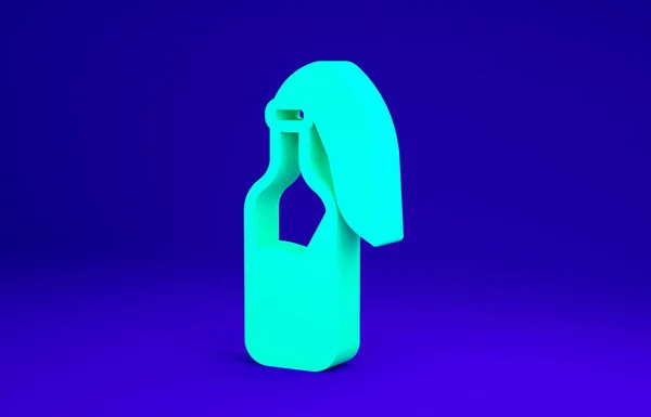 Zielona ikona koktajlu molotov odizolowana na niebieskim tle. Koncepcja minimalizmu. Ilustracja 3D 3D renderowania — Zdjęcie stockowe