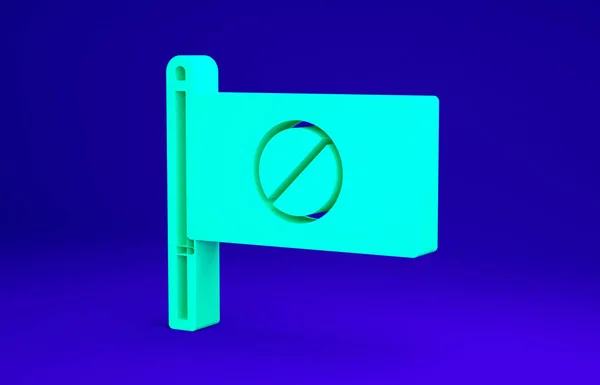 Grünes Protestsymbol isoliert auf blauem Hintergrund. Versammlung, Demonstrant, Mahnwache, Rede, Banner, Protestplakat, Petition, Führer, Flugblatt. Minimalismus-Konzept. 3D Illustration 3D Renderer — Stockfoto