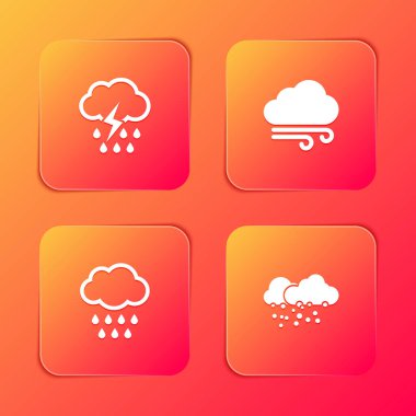 Bulut 'u yağmur, şimşek, rüzgarlı hava ve kar ikonu ile donatın. Vektör.