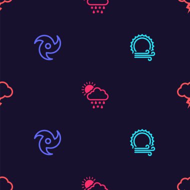 Rüzgâr ve güneşi, Kasırga 'yı kar, yağmur ve fırtına bulutunu kusursuz bir kalıba sokun. Vektör.