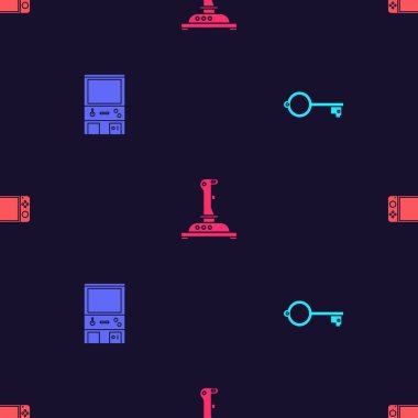 Oyun için Eskiler 'in anahtarını, Retro oyun makinesi, Joystick ve taşınabilir video konsolunu pürüzsüz desen üzerine ayarla. Vektör.
