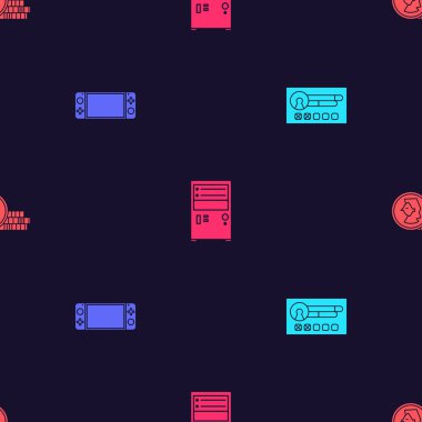 Hesap ekranı, taşınabilir oyun konsolu, Bilgisayar ve Para Oluştur 'u kusursuz desen üzerine ayarla. Vektör.