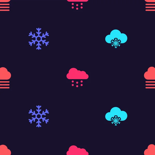 Set Cloud Snow Snowflake Fog Cloud Seamless Pattern Vector — Stock Vector