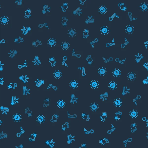 Termometreyi ve bulutu ayarla, güneş, ultraviyole koruma, Meteoroloji termometresi ve kar tanecikleri kusursuz desenli. Vektör.