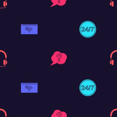 Saati 24 saat kur, internet bağlantısı yok, konuşma baloncuğu sorusu ve kulaklıkları sorunsuz bir şekilde ayarla. Vektör.