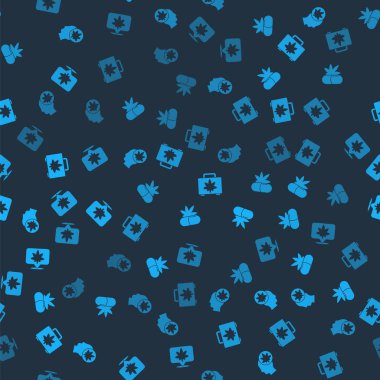 Kafaya marihuana ya da esrar, tıbbi haplar, alışveriş kutusu ve konum ve kusursuz bir şablon koyun. Vektör.