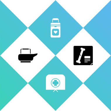 Lazımlık, haçlı hemşire şapkası, organ konteynırı ve röntgen ikonu hazırla. Vektör.