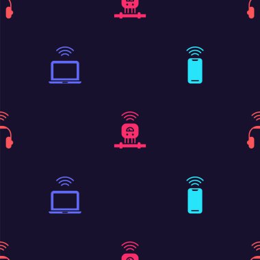 Kablosuz akıllı telefon, dizüstü bilgisayar, akıllı sensör ve kulaklıkları kusursuz desene ayarlayın. Vektör.