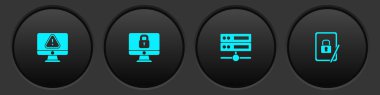 Monitörü ünlem işareti, Lock bilgisayar monitörü, Sunucu, Data, Web Sunucusu ve Tablet kapalı asma kilit simgesi ile ayarla. Vektör.