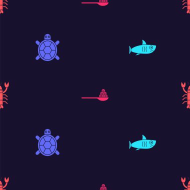 Köpekbalığı, Turtle, havyar kaşığa, ıstakoz da dikişsiz kalıba geçsin. Vektör.