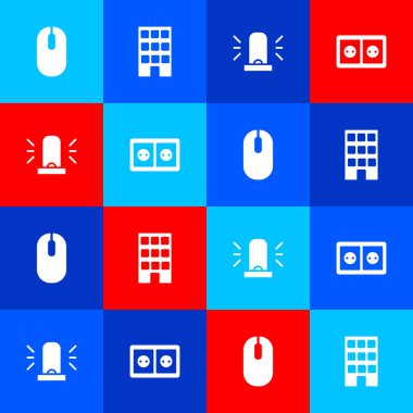 Bilgisayar faresi, House, Flasher siren ve elektrik çıkış simgesini ayarla. Vektör.