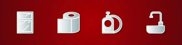Set Cleaning Service Windows Toilet Paper Roll Dishwashing Liquid Bottle — Stock Vector