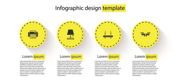 Set Printer Table Lamp Router Signal Drone Flying Business Infographic — Stock Vector